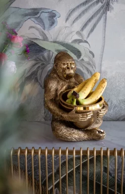 KARE Deko Figur Gorilla Holding Bowl Gold 41cm
