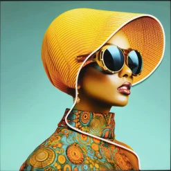 KARE Gerahmtes Bild Sun Hat Woman Gelb LED 80x80cm