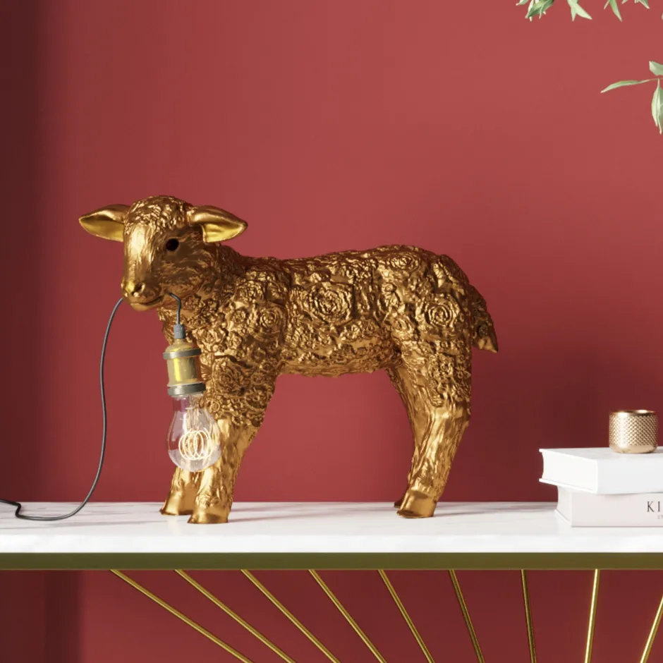 KARE Tischleuchte Animal Flower Sheep Gold 36cm