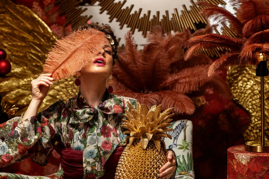 KARE Tischleuchte Feather Palm Braun 60cm